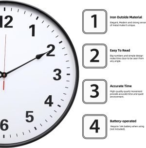 LEIKE Metal Large Wall Clock 24IN Black, Retro Silent Quartz Battery Operated, Decorative for Patio, Kitchen, Living Room, Bedroom, Pool