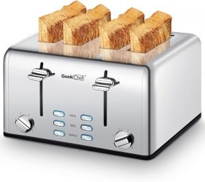 Toaster 4 Slice, Geek Chef Stainless Steel Toaster with Extra Wide Slots，4 Slot Toaster ...
