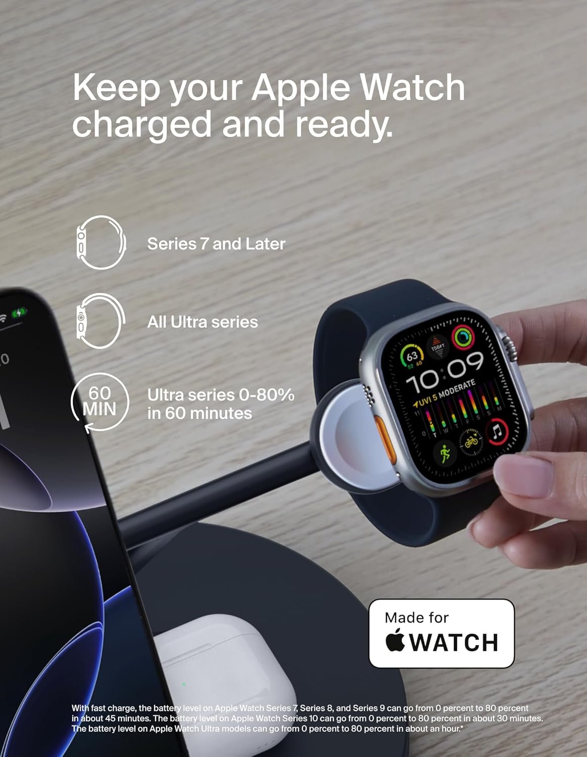 Belkin MagSafe-Compatible Charger, 3-in-1 Wireless Charging Station, Qi2-Certified 15W Wireless Charge for Apple iPhone 17 Series, Apple Watch, AirPods w/Non-Slip Base, 40W Included - Black - Image 4