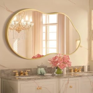 Irregular Wall Mirror – Wall Mirrors Decorative 20″x36″ Gold Asymmetrical Mirror Tempered Glass Aviation Aluminum Alloy Frame for Bathroom, Bedroom, Living Room, Cloakroom, Entryway