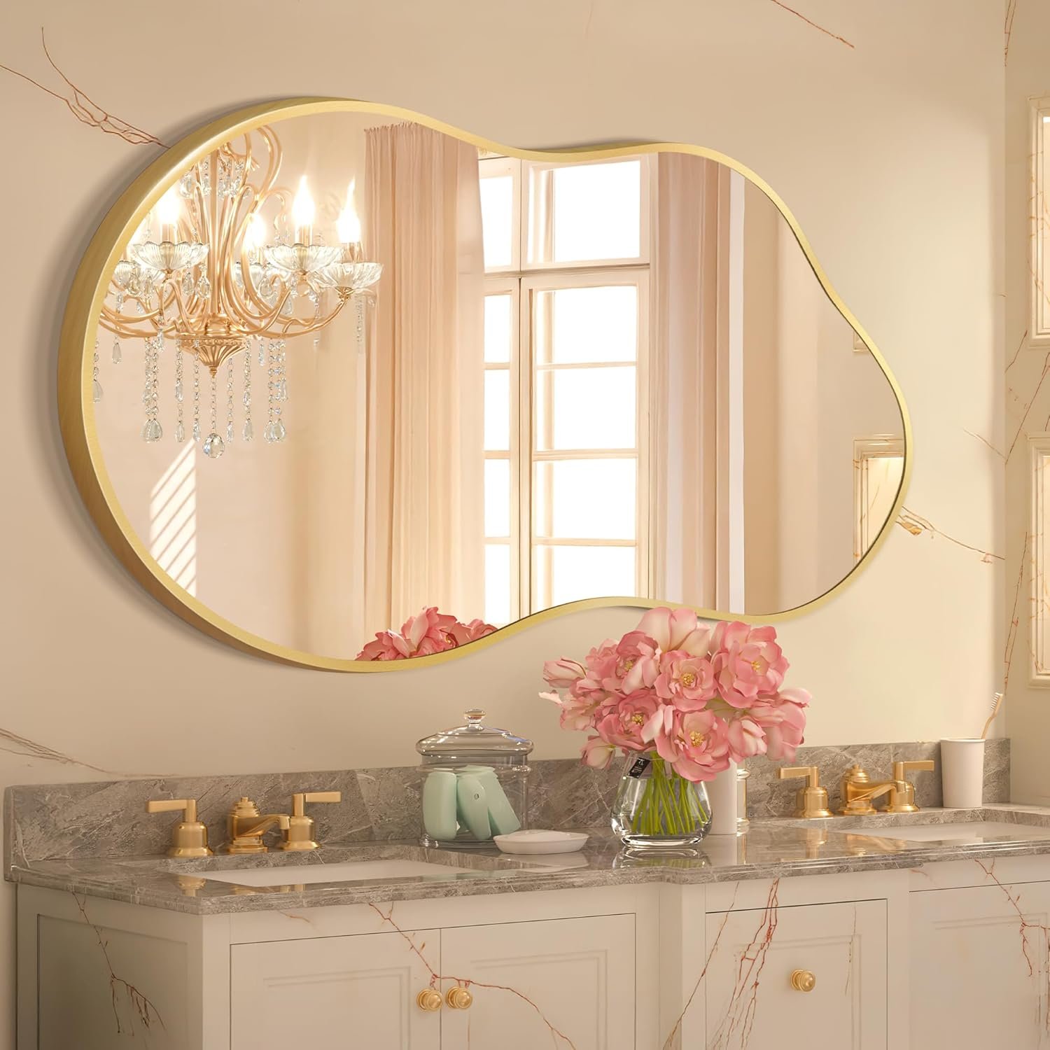Irregular Wall Mirror - Wall Mirrors Decorative 20"x36" Gold Asymmetrical Mirror Tempered Glass Aviation Aluminum Alloy Frame for Bathroom, Bedroom, Living Room, Cloakroom, Entryway - Image 2