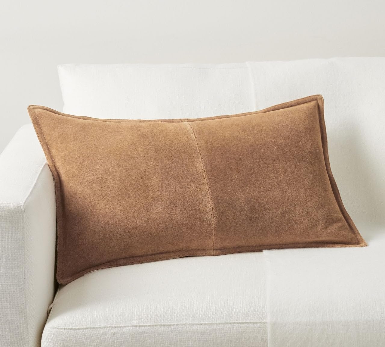 Genuine Leather Pillow Cover Case for Lumbar Throw Couch Pillows - Modern Farmhouse Decorative Sofa Thick & Soft Cushion Covers (Suede Camel, 12" x 20")