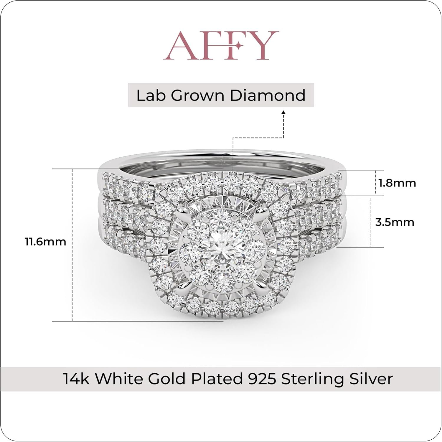 AFFY Bridal Set Rings For Women, 1.00 Carat (ctw) Lab Grown Diamond Halo Wedding Engagement Ring Set In 14K Gold Over Sterling Silver, 10K Or 14K Solid Gold Jewelry Gifts For Her - Image 2