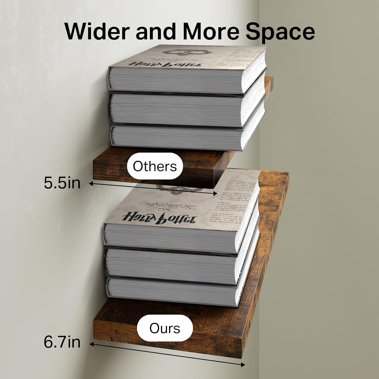 BAYKA Floating Shelves, Wall Mounted Rustic Wood Shelves for Bathroom, Bedroom, Living Room, Shelf for Books/Storage/Decor(Rustic Brown,Set of 3,22.5 inches) - Image 3