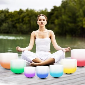 432hz Crystal Singing Bowl Healing 6-12inch Set of 7 Aria Gradient for Meditation Yoga Heart Chakra Singing Bowls Heavy Duty Carrying Case Rubber Mallet Suede Striker