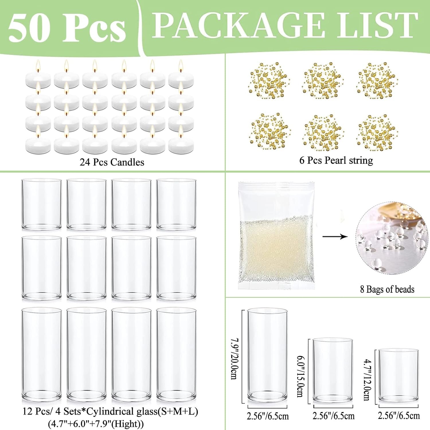 UDU 12 Set Glass Vases for Centerpieces with 24 White Floating Candles 80000 Vase Filler 6 Pearl String Party Event Home Wedding Centerpieces for Tables Decorations - Image 2