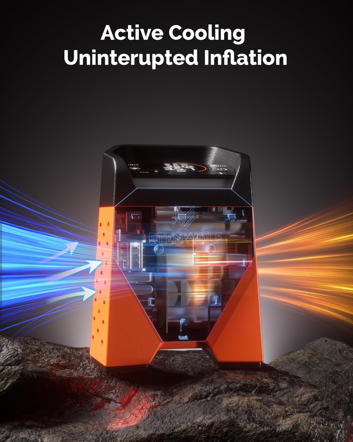 ETENWOLF ZEPHYR S3 Tire Inflator Portable Air Compressor, 1 Min Fast Inflation and 100% Duty Cycle, 160 PSI Air Pump for Cars, SUVs, Bikes, Balls (Vivid Orange) - Image 4