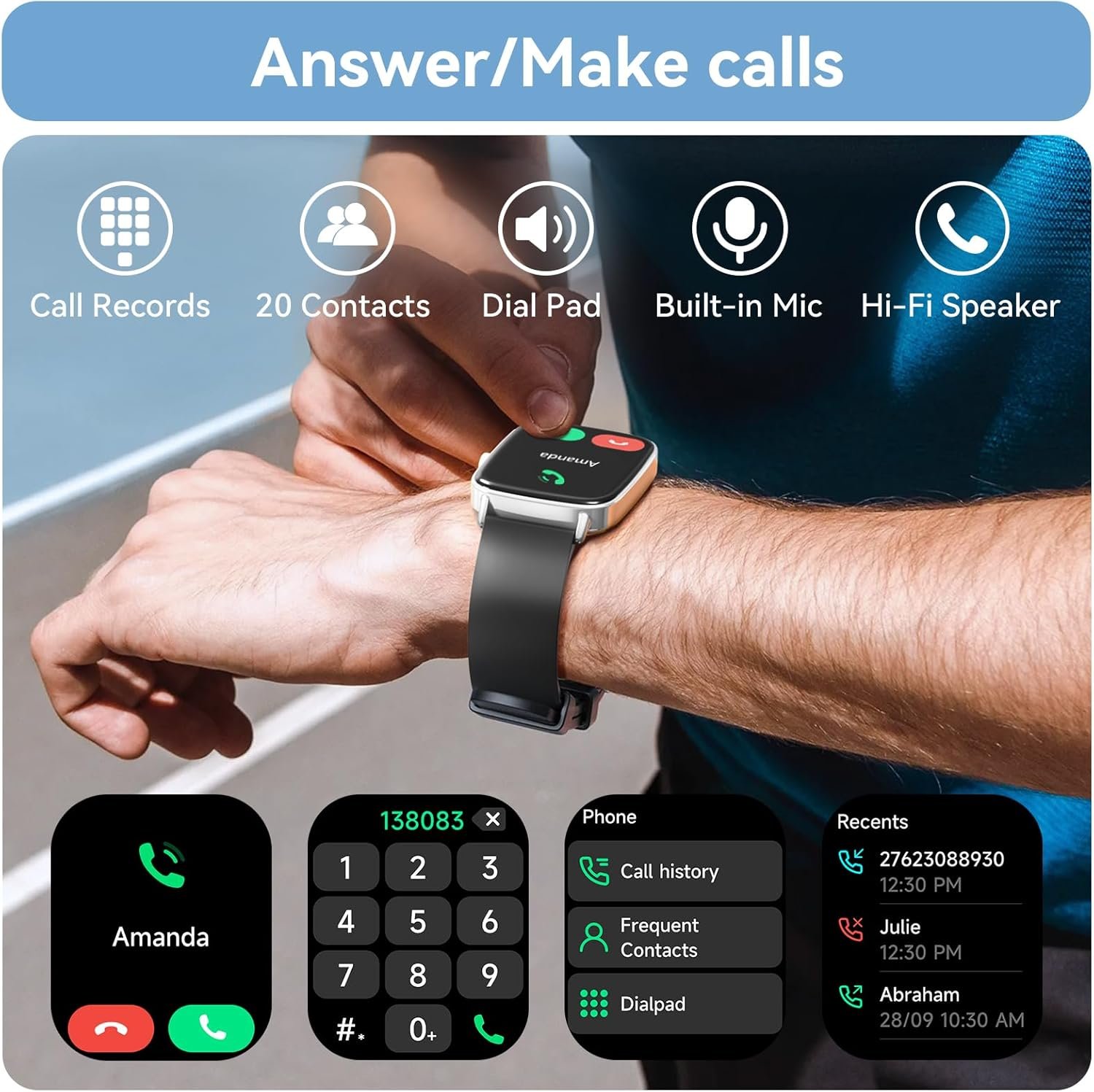 Smart Watch for Women Men, 1.85" HD Dynamic Dial Smartwatch for Android & iPhone with Answer/Make Call, Fitness Tracker with 110+ Sport Modes, Heart Rate/SpO2/Sleep Monitor, IP68 Waterproof (2 Bands) - Image 3