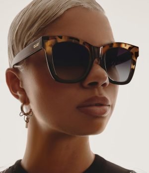 QUAY – Womens Sunglasses, Square Lenses with UV Protection, Oversized Sunglasses (After Hours, Tortoise/Black)