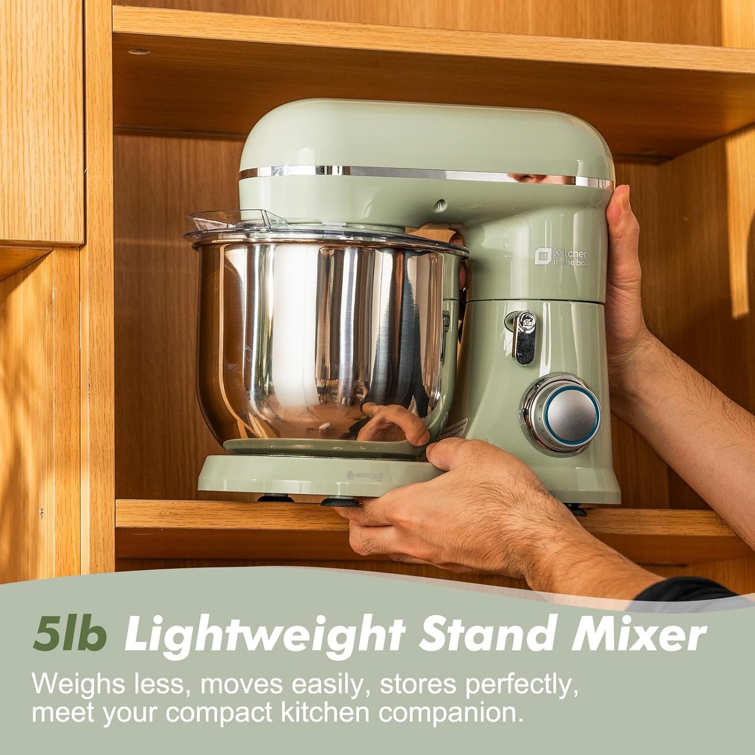 Kitchen in the Box Stand Mixer, 3.5 QT Small Kitchen Electric Stand Mixers, 10-Speed Portable Lightweight Dough Mixer for Daily Use with Egg Whisk, Dough Hook, Beater (Light Green) - Image 4