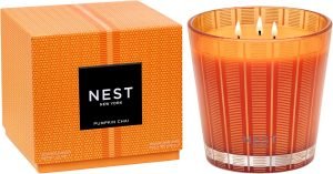 NEST New York Scented 3-Wick Candle, Pumpkin Chai – 21.2 oz – Up to 100-Hour Burn Time – Reusable Glass Vessel