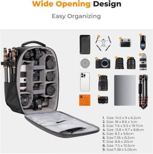 K&F CONCEPT Camera Backpack,Hardshell Photography DSLR Camera Bag with 15-15.6 Inch Laptop Compartment Waterproof Hard Shell Camera Case Compatible with Canon/Nikon/Sony/DJI Mavic Drone