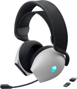 Alienware Tri-Mode Wireless Gaming Headset AW725H – Wired/Wireless, Bluetooth 5.3, Audio Output – 20 Hz, Mini-Phone (3.5mm), Battery Talk Time Up to 55 Hrs (Bluetooth), Lunar Light