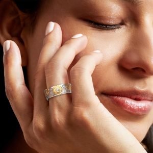 Ross-Simons Diamond Sunflower Ring in Sterling Silver and 18kt Gold Over Sterling