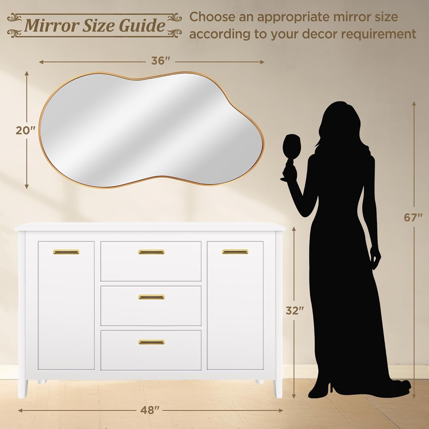 Irregular Wall Mirror - Wall Mirrors Decorative 20"x36" Gold Asymmetrical Mirror Tempered Glass Aviation Aluminum Alloy Frame for Bathroom, Bedroom, Living Room, Cloakroom, Entryway - Image 4