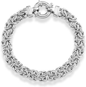 Miabella Italian 925 Sterling Silver, 18K Gold Plated 9mm Byzantine Bracelet for Women, Handmade in Italy