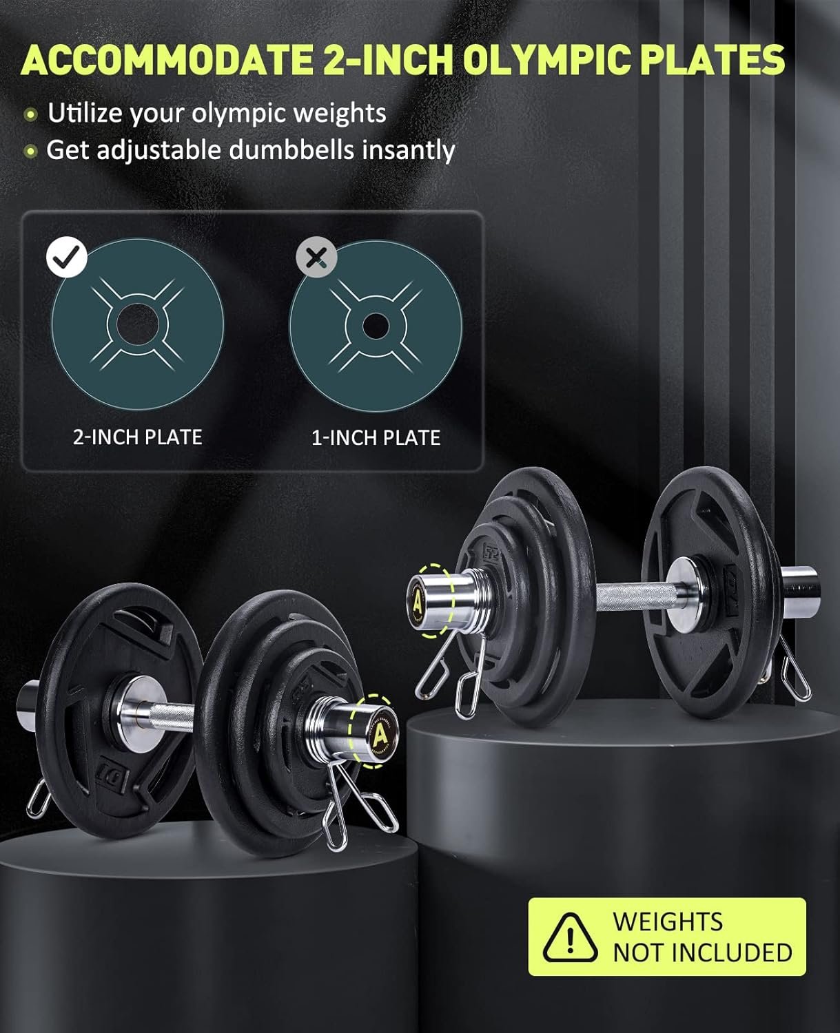 Pair of 16" Olympic Dumbbell Handles, Loadable Dumbbell Bars for 2-inch Olympic Weight Plates Great for Home Gym Strength Training, Weight Bars with 2 Pair of Spring Collars - Image 3