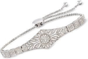 Ross-Simons 0.50 ct. t.w. Diamond Floral Openwork Bolo Bracelet in Sterling Silver