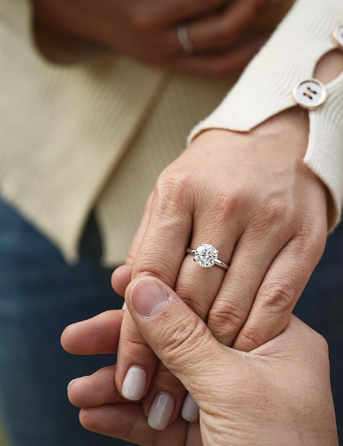 IMOLOVE Solitaire Moissanite Engagement Ring, 1CT D Color VVS1 Clarity, 925 Sterling Silver with 18K White Gold Plated, Ideal Gift for Women - Image 4