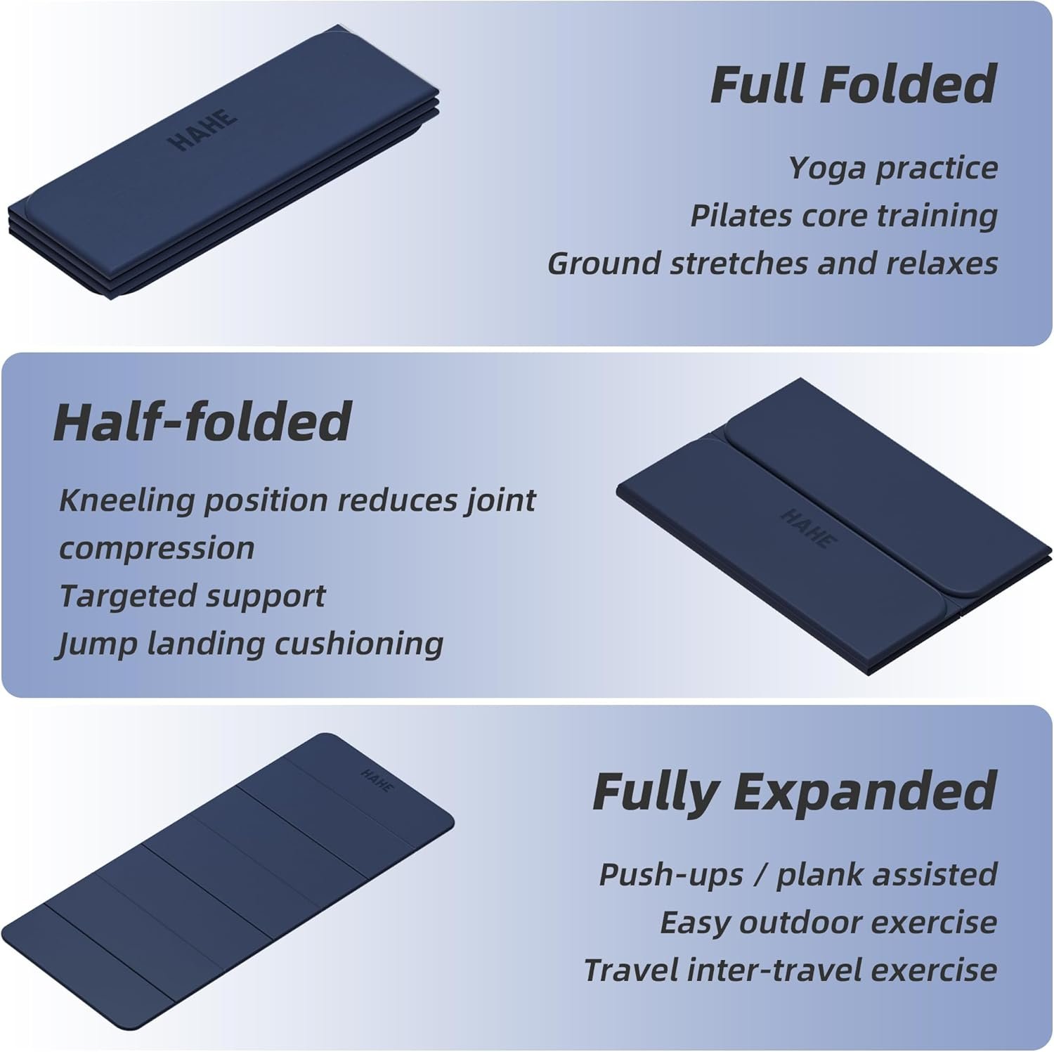 Foldable Yoga Mat, 74"Lx32"Wx1/3"Thick, Folding Exercise Mat, Non-slip Wide Pilates Mats for Home Workout/Travel, Portable Yoga Mat Thick for Yoga/Pilates/Camping/Floor Exercises - Image 4