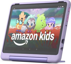 Amazon Fire HD 10 Kids Pro tablet, ages 6-12. Bright 10.1″ HD screen, includes ad-free content, robust parental controls, 13-hr battery and slim case for older kids, 32 GB, Happy Day
