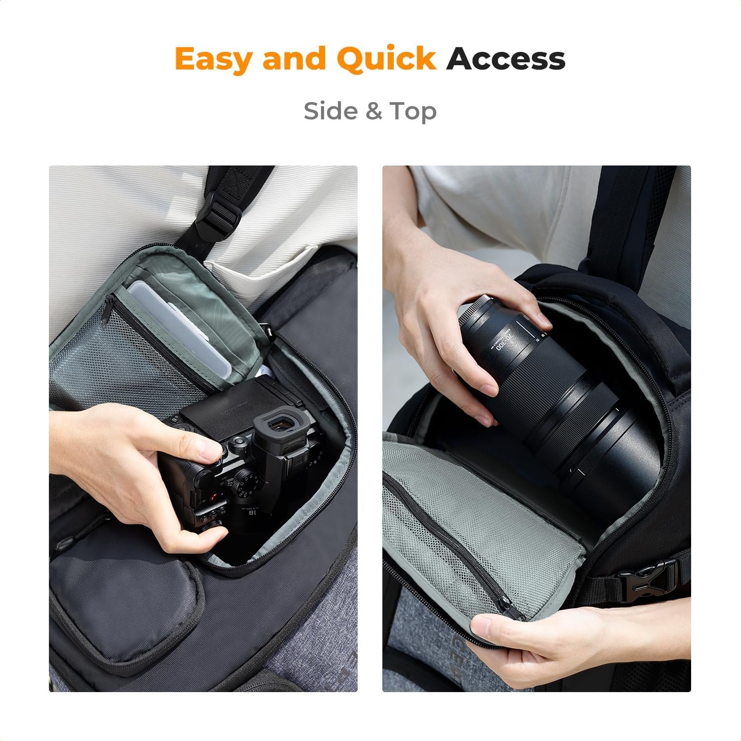 K&F CONCEPT Camera Backpack,25L Large Capacity Camera Bag for Photographers with Raincover and 15.6 Inch Laptop Compartment Compatible for Canon/Nikon/Sony/DJI Mavic Drone - Image 3