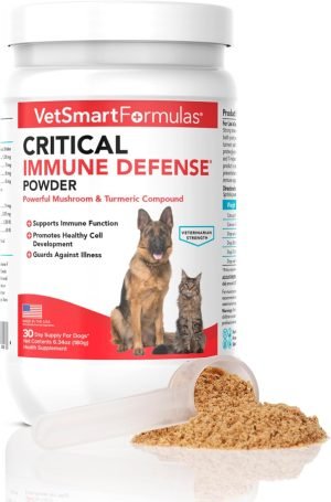 Critical Immune Defense for Dogs & Cats; Supports Normal Cell Growth – Turkey Tail, Reishi, Shiitake and Maitake Mushroom Formula with Patented White Turmeric Root Extract – 30-Day Supply