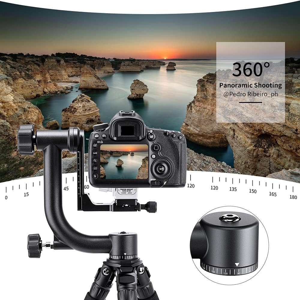 K&F CONCEPT Aluminum Alloy 360 Degree Panoramic Gimbal Tripod Head with 1/4'' Standard Quick Release Plate and Bubble Level,Load Capacity up to 20kg/44lbs - Image 2