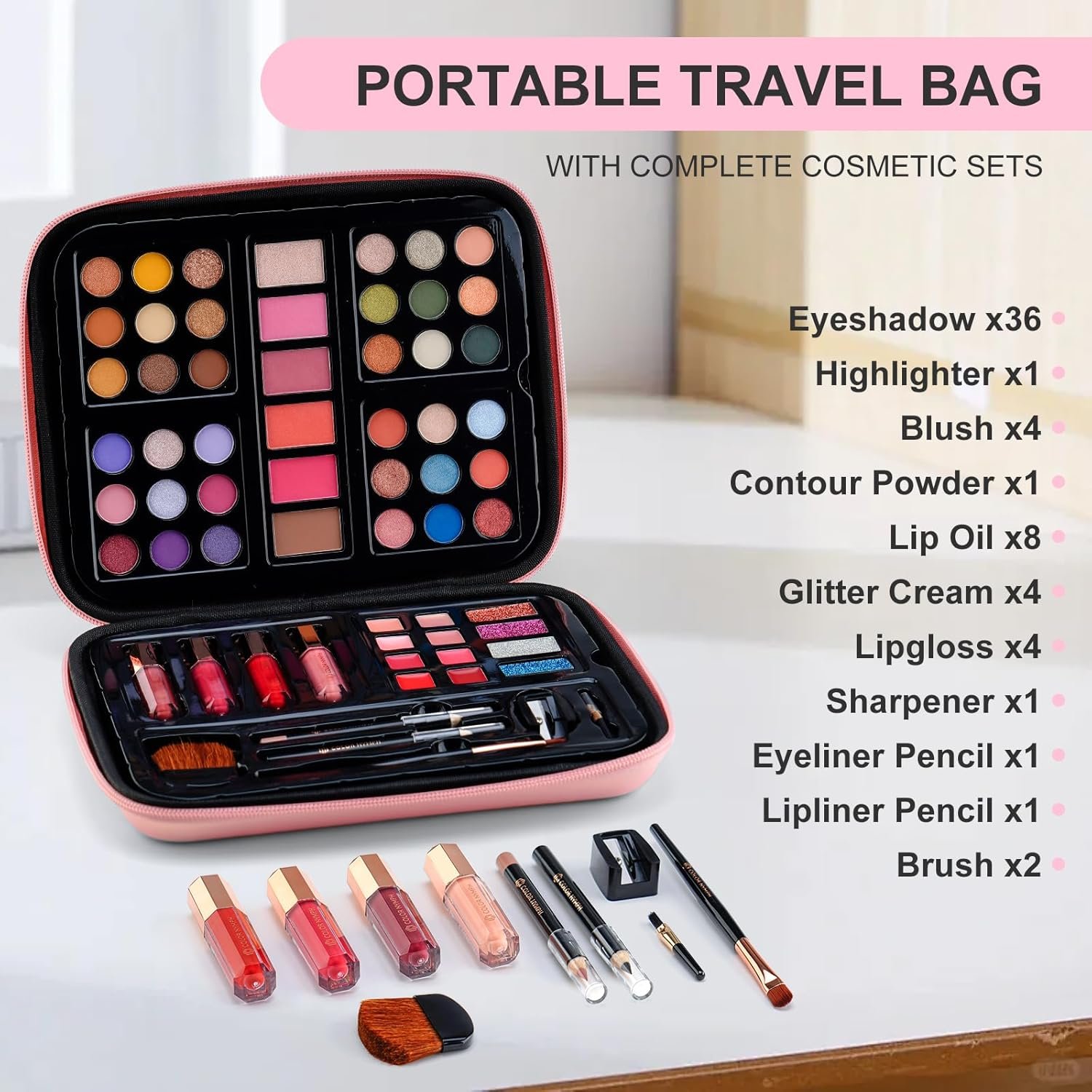 Color Nymph Makeup for Teens with Reusable Pink Handbag, All In One Girls Makeup Sets Makeup Kits for Girls Women with Eyeshadow Blushes Bronzer Highlighter Lipgloss - Image 2