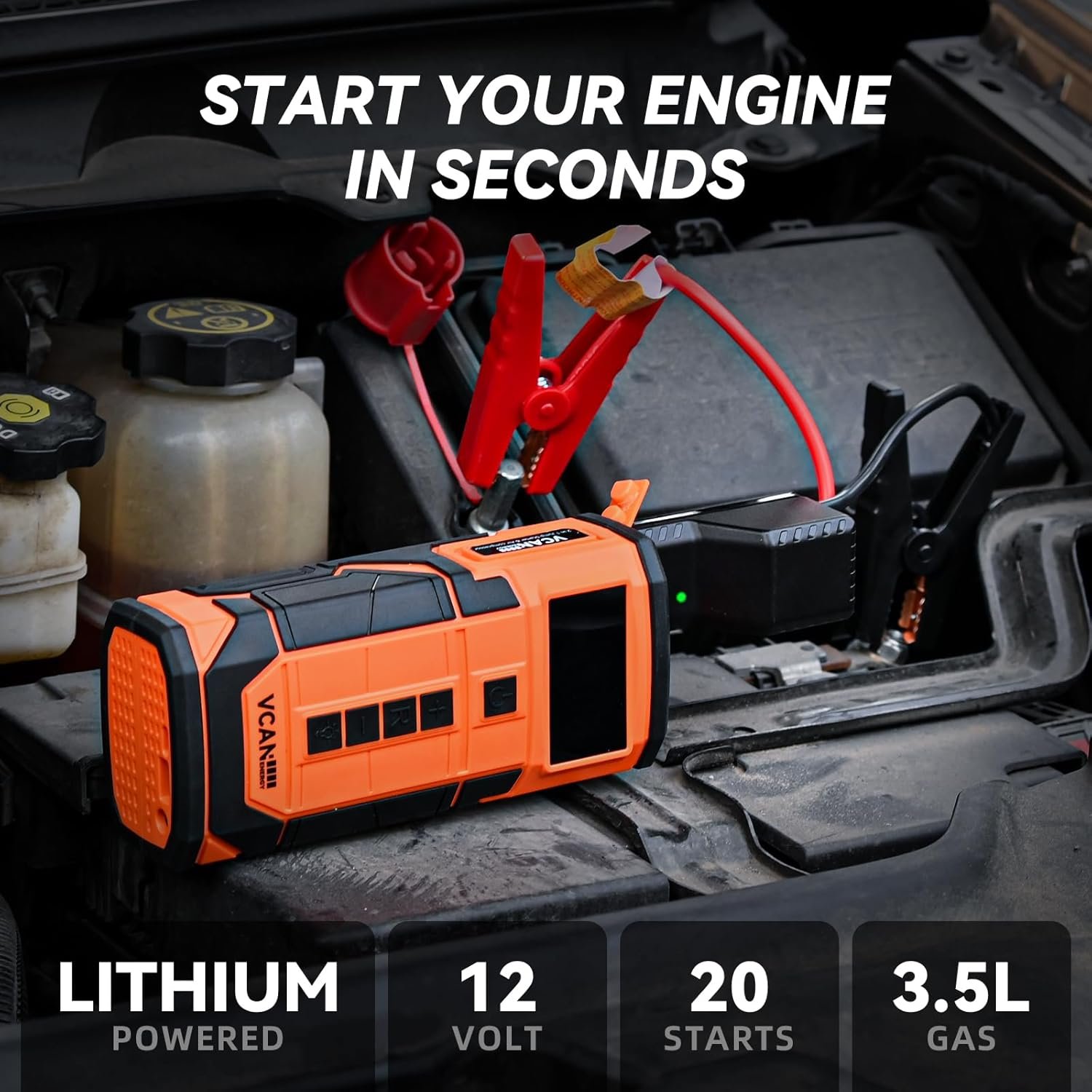 Jump Starter with Air Compressor, VCANENERGY Roadside Emergency Car Kit with 12V Portable Battery Jump Starter & Tire Inflator for Cars, Trucks, SUVs-Car Emergency Kit for Women, Men, Teen - Image 2