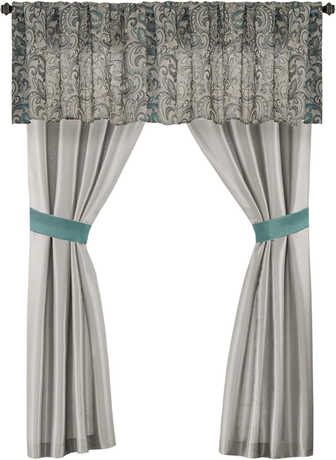 Madison Park Essentials Brystol 24 Piece Room in a Bag Faux Silk Comforter Jacquard Paisley Design Matching Curtains Down Alternative Hypoallergenic All Season Bedding-Set, King (104 in x 92 in), Teal - Image 16