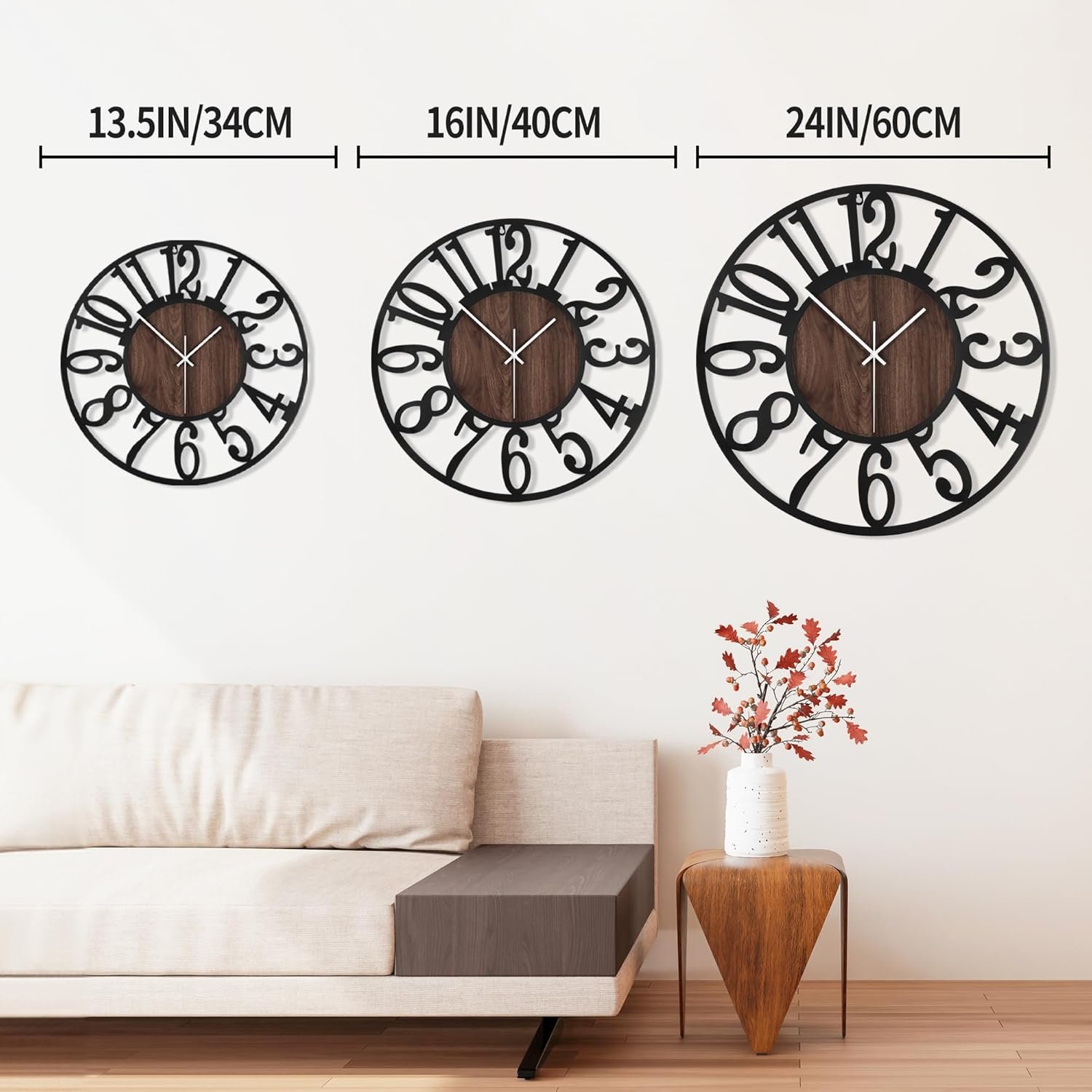 1st owned Large Wall Clock for Living Room Decor- 24" Decorative Antique Silent Non Ticking,Battery Operated,Black Metal,Wood Clocks for Farmhouse,Dining Room,Bedroom,Kitchen - Arabic Numerals - Image 3