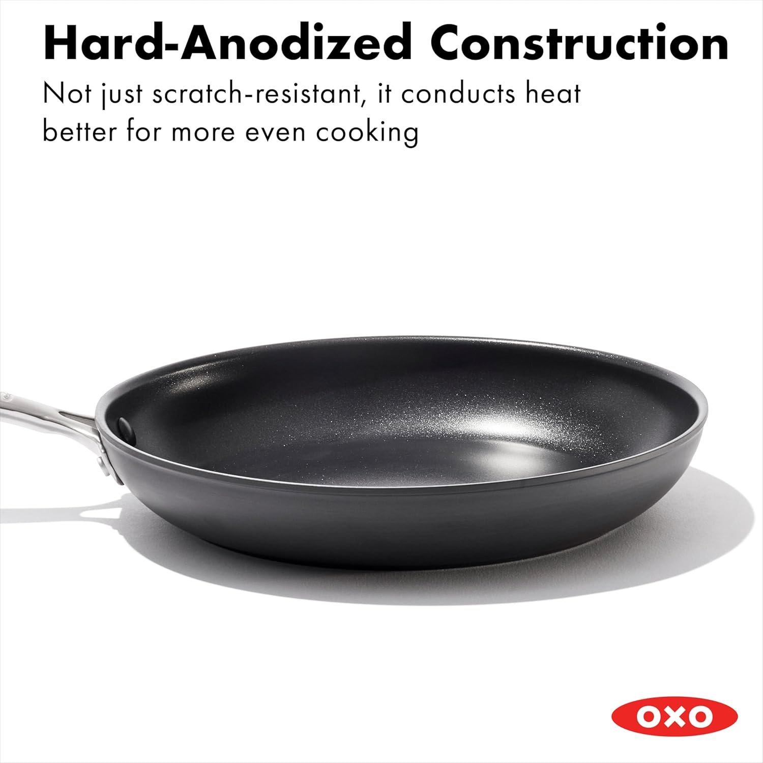 OXO Enhanced 10" Frying Pan Skillet, PFAS-Free Ceramic Nonstick, Durable Hard Anodized Cookware, Scratch Resistant, Stainless Steel Handle, Good Grips, Dishwasher Safe, Oven safe, Black - Image 4