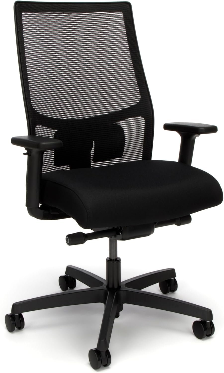 HON Ignition 2.0 Mid Back Task Chair, Advanced Synchro-Tilt Control, Office Chair with Lumbar Support, Height and Width Adjustable Arms, Black Frame, Black