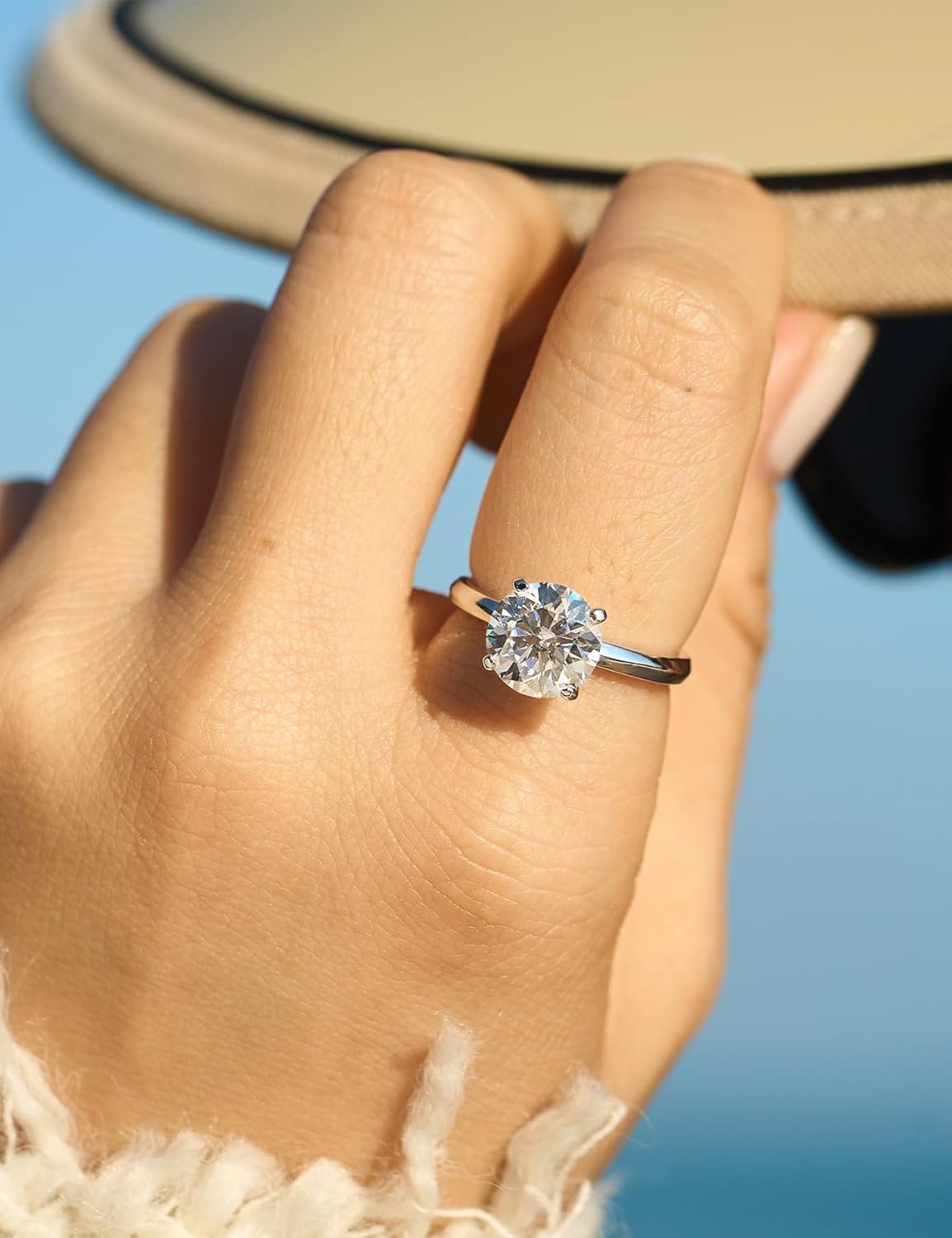 IMOLOVE Solitaire Moissanite Engagement Ring, 1CT D Color VVS1 Clarity, 925 Sterling Silver with 18K White Gold Plated, Ideal Gift for Women - Image 3