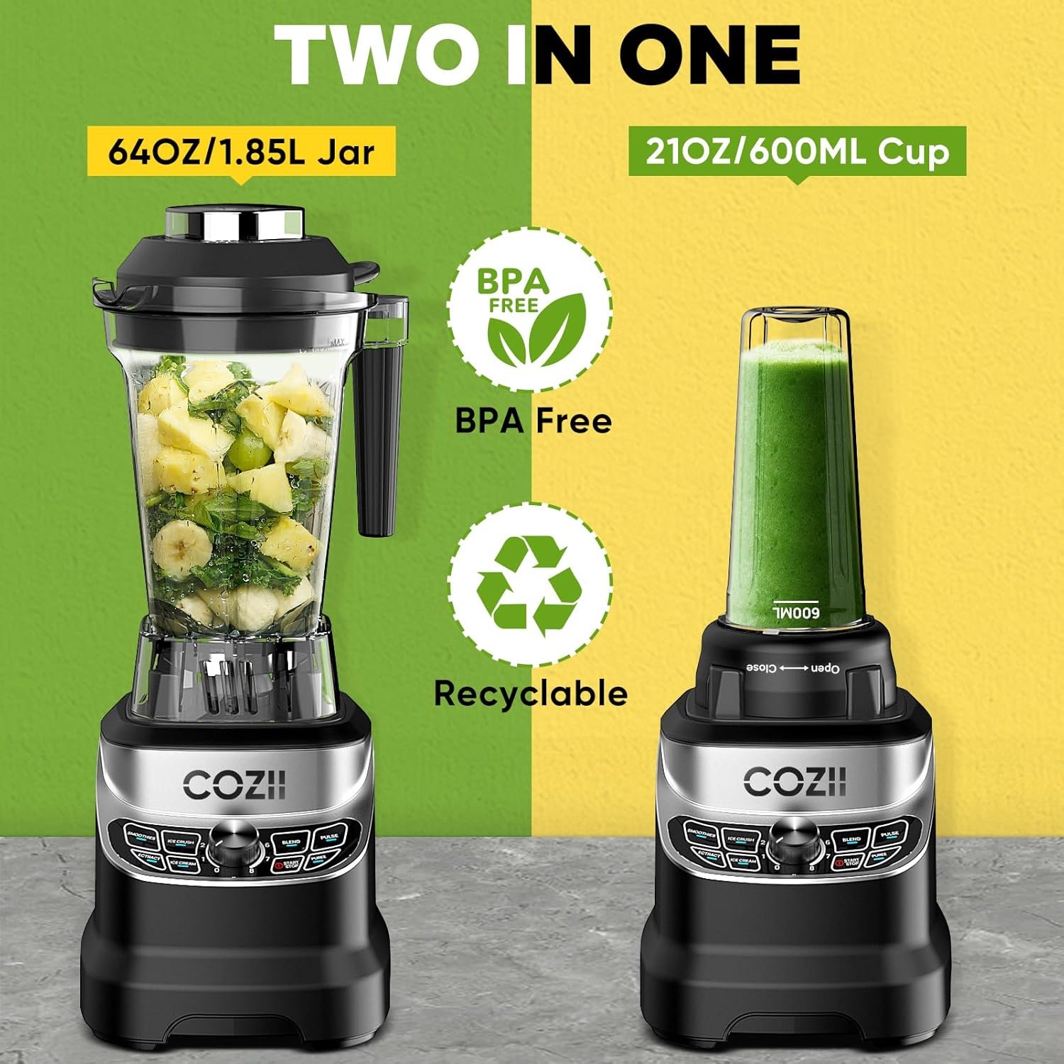 Professional Blender 2000W, Smoothie Countertop Blenders for Kitchen,7 Preset Programs for Ice Crush/Frozen Drinks/Dips/Nut Butter, High Speed, Dishwasher Safe, Black - Image 2