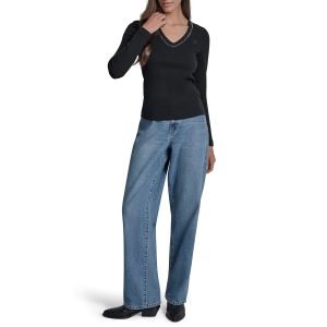 DKNY Women’s V-Neck Rhinestones Knit Top