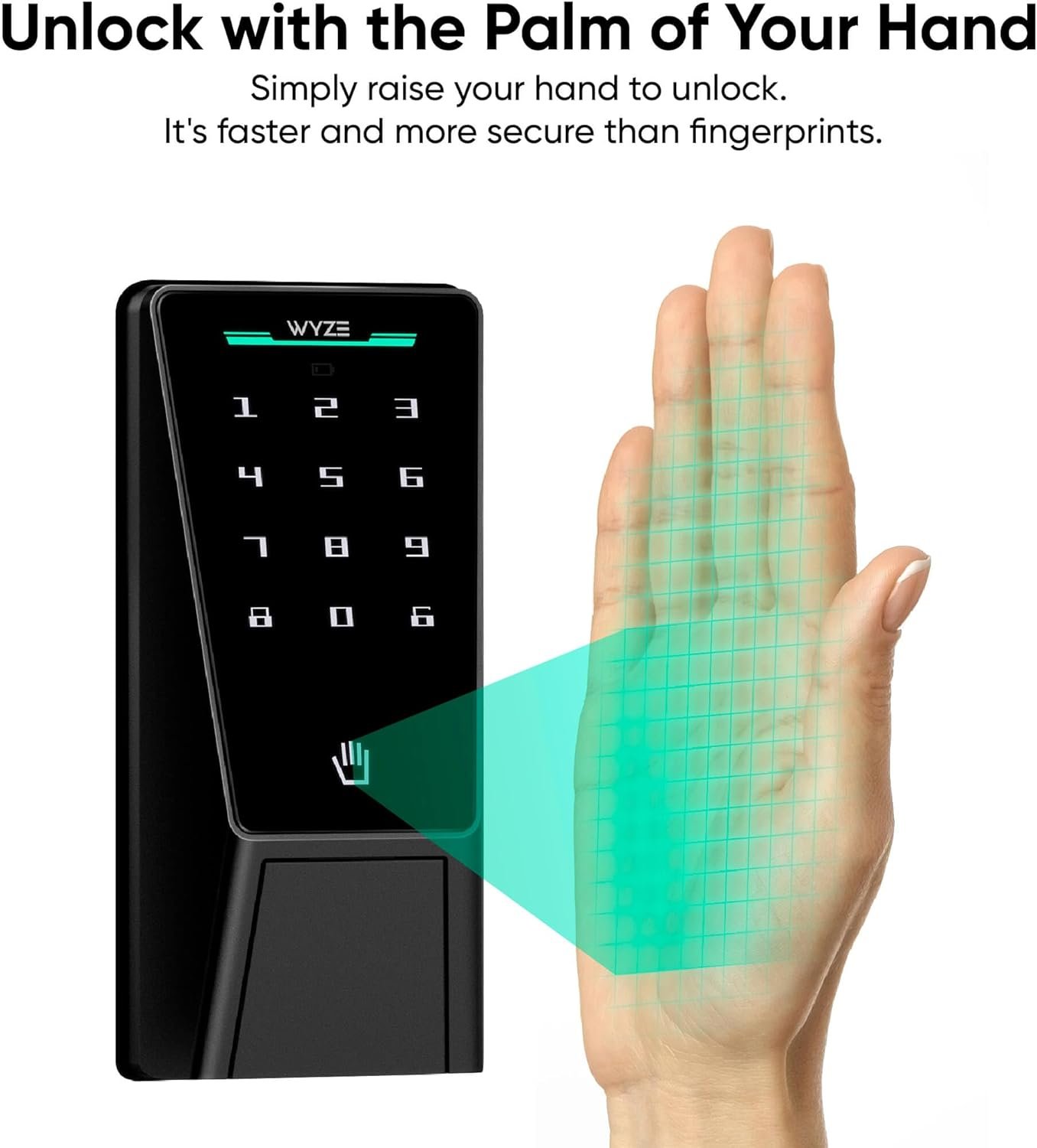 Wyze Palm Lock, Smart Door Lock with Palm Vein Recognition, Keyless Entry Smart Locks for Front Door, Keypad, Auto Lock, Dual Battery, Wi-Fi, Works with Alexa & Google, BHMA, IP53, Mechanical Key - Image 3