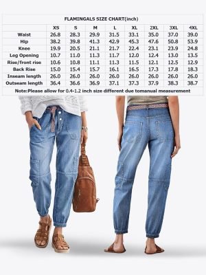 Flamingals Straight Leg Button Fly Jeans for Women Multi Pocket Mid Rise Jeans Without Belt Denim Pants