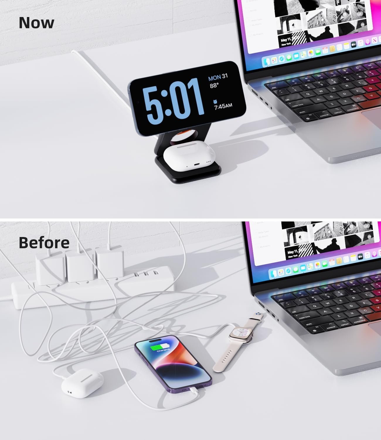 Foldable Magnetic Wireless Charger, KU XIU X40 Aluminum Alloy 3 in 1 Charging Station for Apple, Fast Charging Travel Charger for iPhone 17 16 15 14 13 12, 5W for Apple Watch & AirPods, Black - Image 4