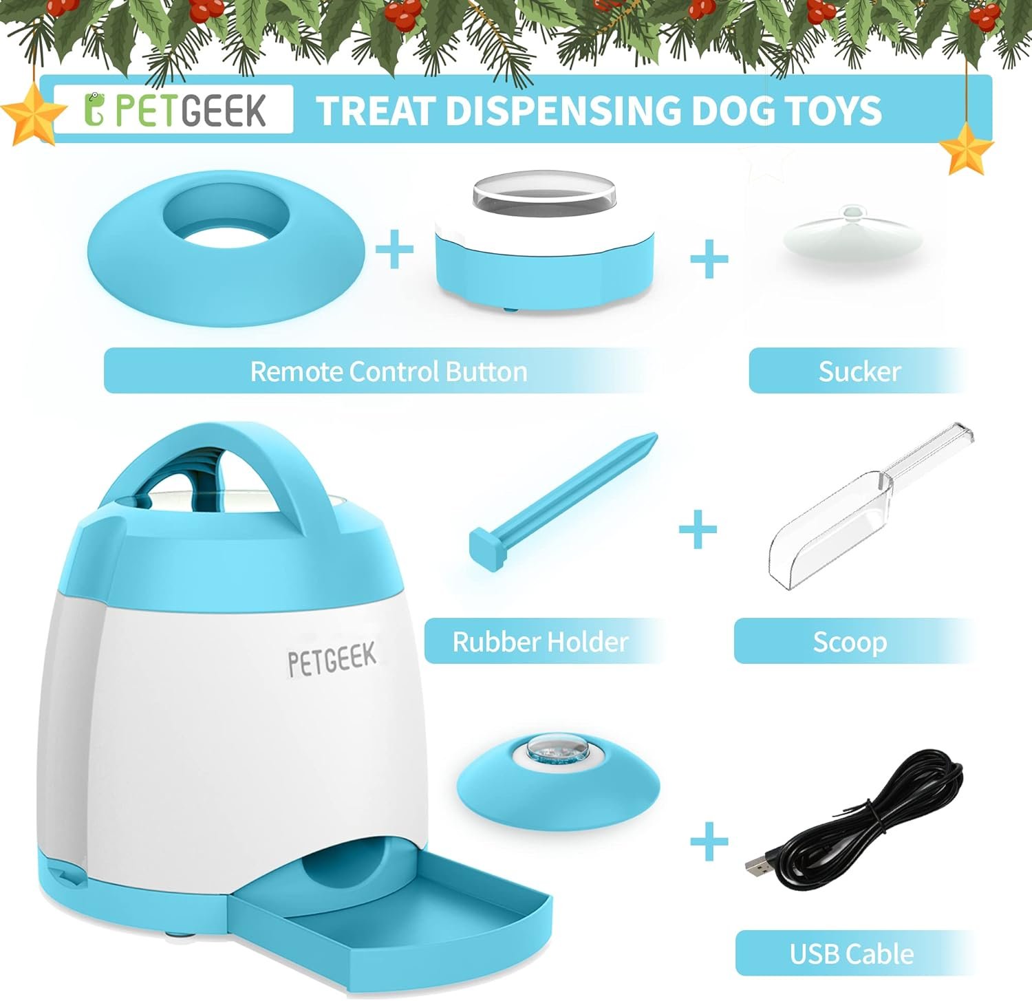 PETGEEK Dog Treat Dispenser with Button, Automatic Dog Feeder with Remote Control and Dual Power Supply, Dogs Puzzle Toys and Interactive Pet Stimulation Toys for Indoor/Outdoor Play (Blue) - Image 7