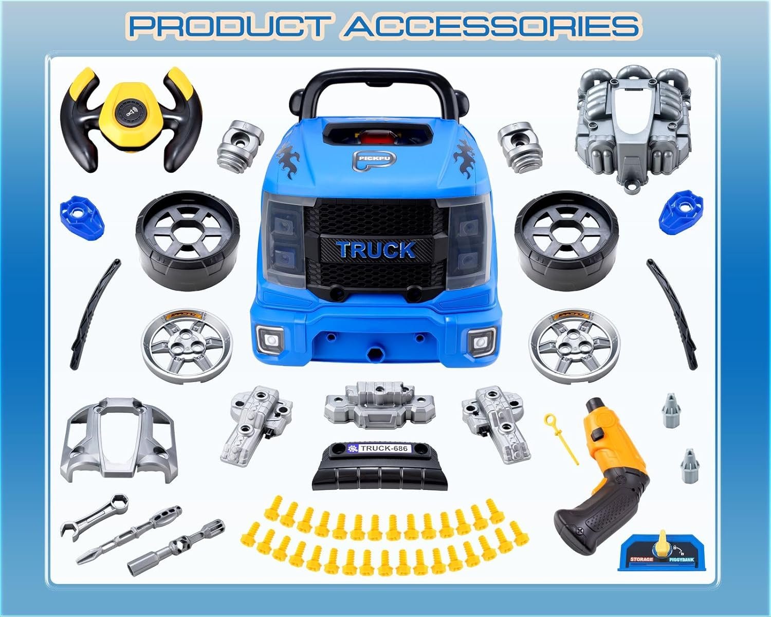 Interactive Truck Engine Toy, Mechanic & Car Toy Engine for Toddlers 3-5 with Lights & Sounds, Kids Engine Build Kit& Aspiring Young Mechanic Set| Car Toys Gift for Boys Blue - Image 6