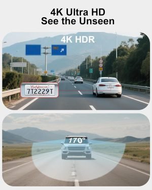 Dash Cam 4K Ultra HD, Front Dash Camera for Cars Built-in GPS, 5.8GHz WiFi, APP Control, 3.2″ IPS Screen, Night Vision, Wide Angle, WDR, 24H Parking Mode,Included 64GB Card and 48W 2- Port Car Charger