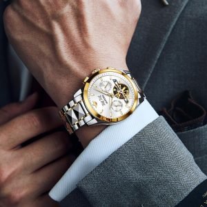 OLEVS Watches for Men Luxury Diamond Casual Large Dial Watches Stainless Steel Waterproof Business Dress Analog Luminous Date Mens Watches