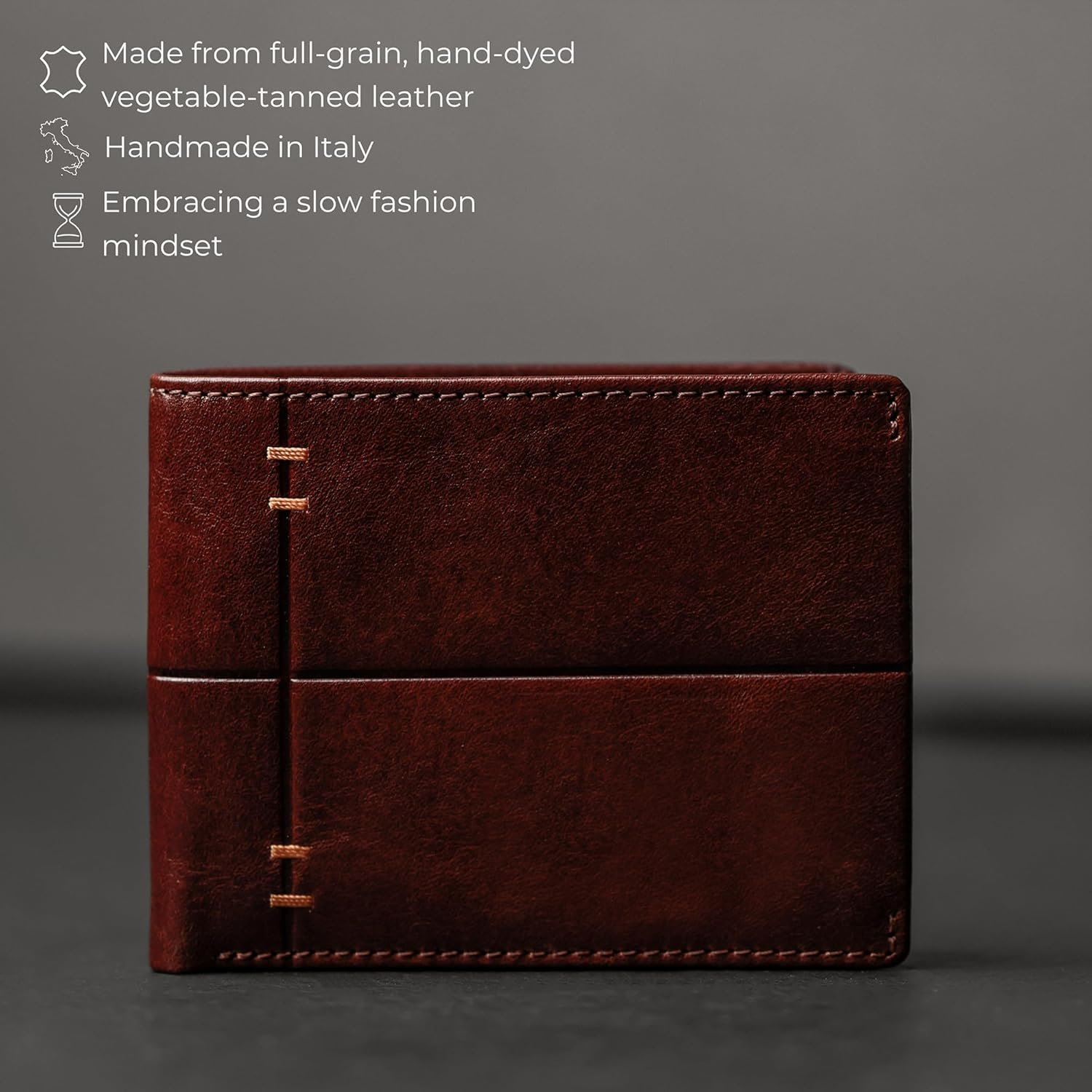 Time Resistance Leather Wallet – Italian Handmade Minimalist Design Wallet - Billfold Credit Card and Cash Holder (Brown) - Image 4