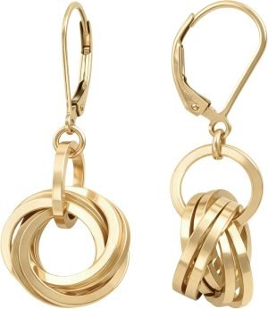Elegant 14K Yellow Gold-Filled Love Knot Earrings | Stylish Leverback Circle Dangle Earrings for Women | Everyday Minimalist Jewelry Gift Idea for Her