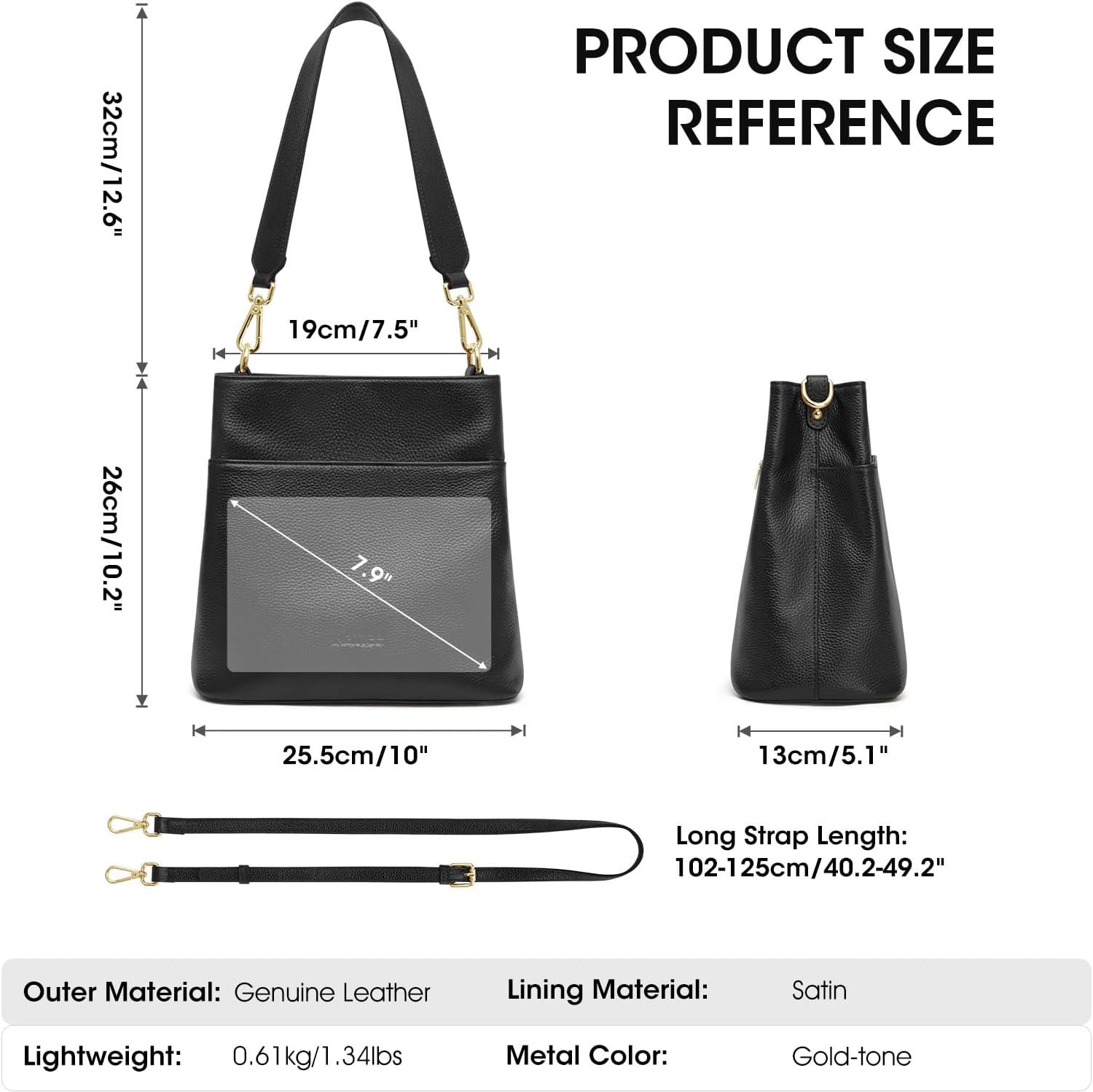 Kattee Leather Handbags for Women, Medium Soft Shoulder Tote Crossbody Purses Bucket Bags with 2 Straps - Image 4