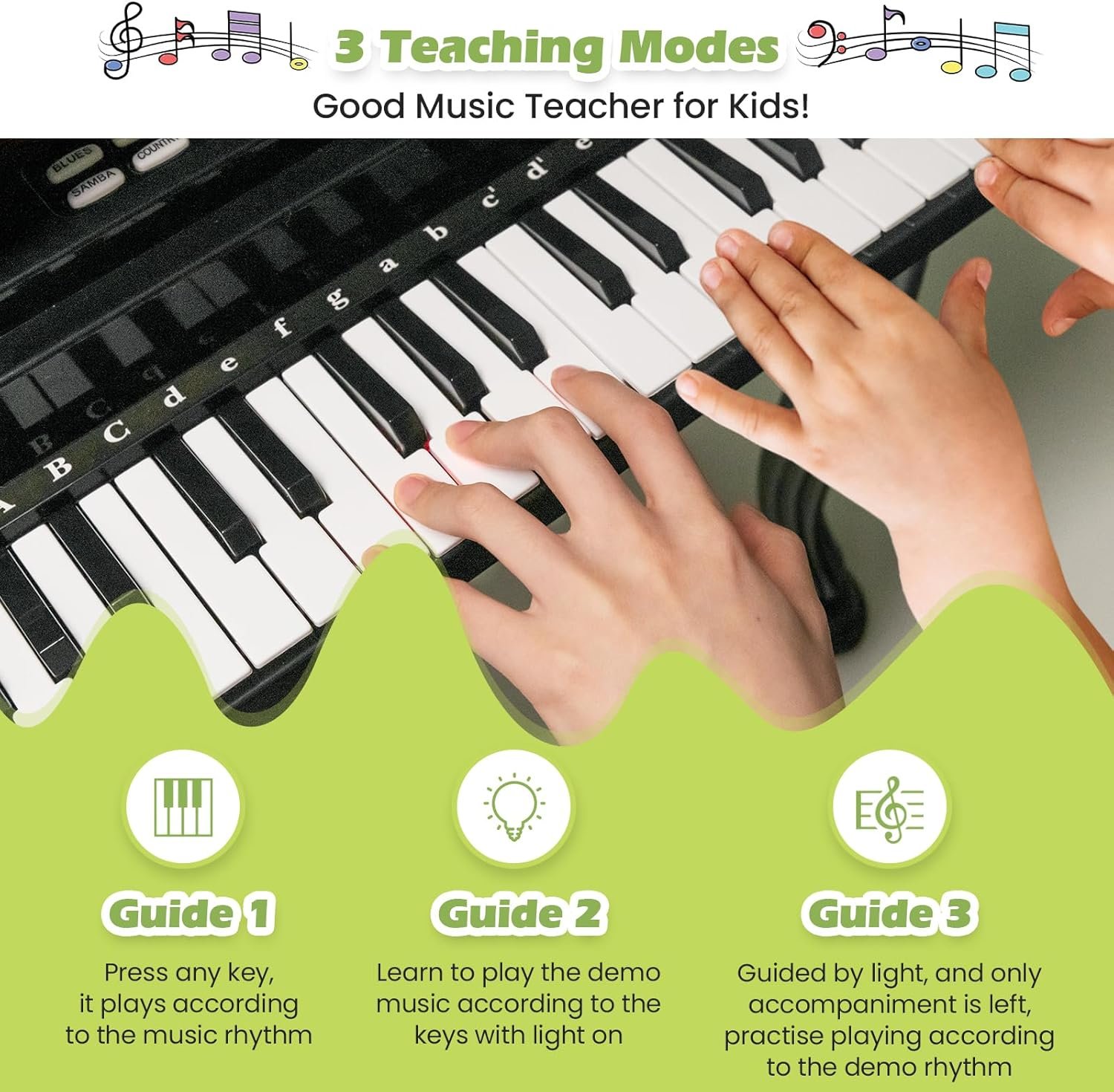HONEY JOY Classical Kids Mini Grand Piano w/ Music Stand & Stool, Portable Electronic Piano Educational Musical Instrument Toy w/ Microphone, Lights, Gift for Kids (Black, 37 Keys) - Image 3