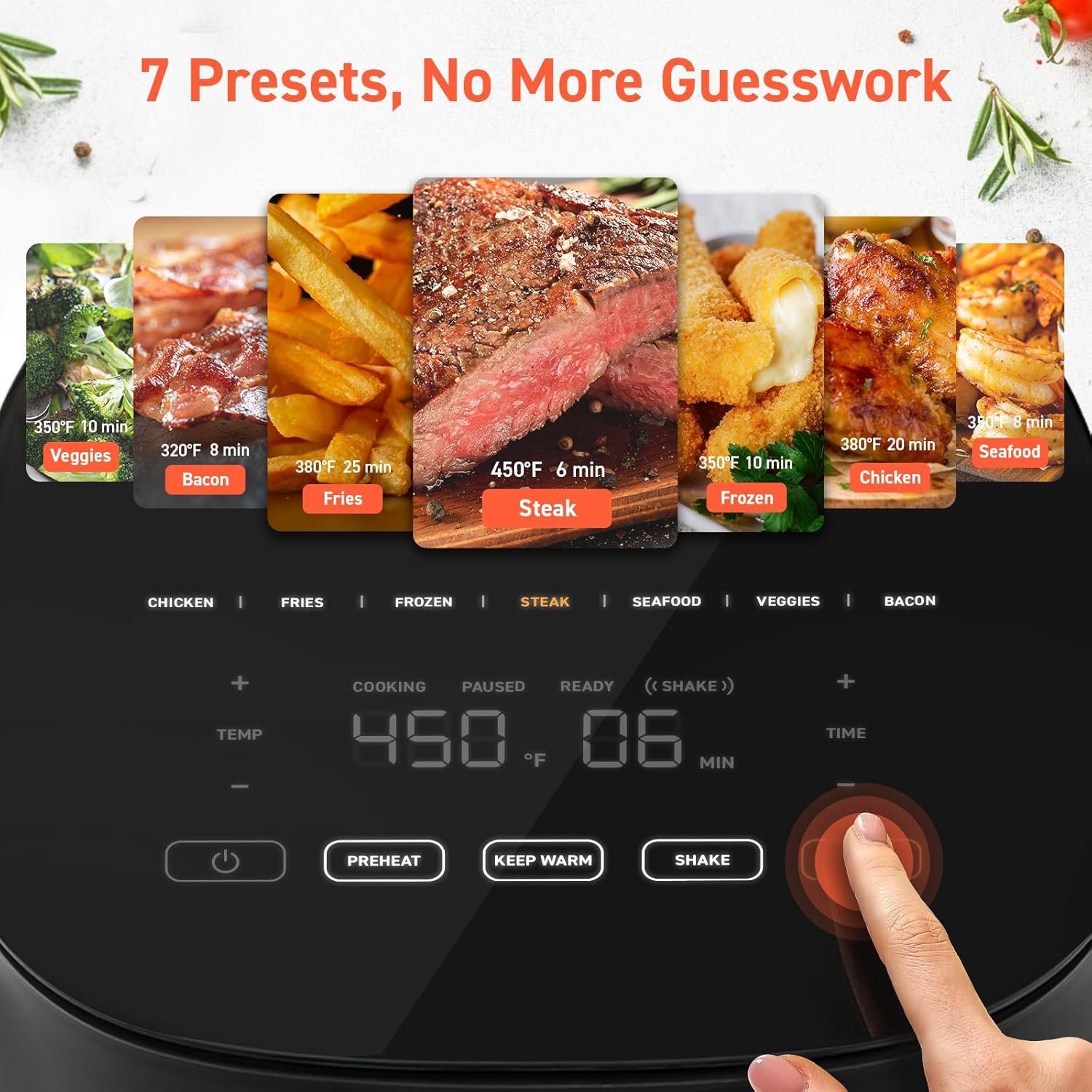 COSORI Air Fryer Pro 9-in-1, Compact 5QT, 450℉: Half Time & Chef-Grade Cook, One-Wipe Clean Glass Panel, 130+ In-App Recipes with Nutritional Info, Nonstick & Dishwasher-Safe Basket, Ceramic, Gray - Image 3