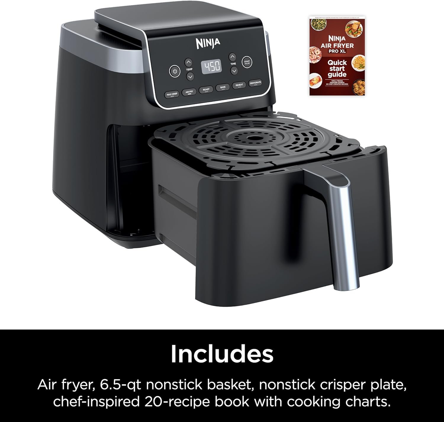 Ninja | Air Fryer | 6.5 QT Pro XL Capacity fits 9lbs of Wings | 6-in-1 Max Crisp, Air Fry, Roast, Bake, Reheat & Dehydrate | Nonstick Basket, Crisper Plate & Recipe Guide | Grey | AF181 - Image 10